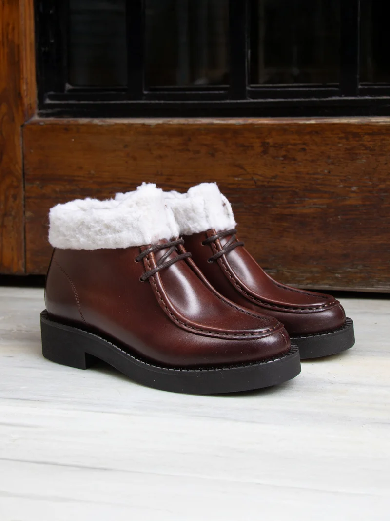 Bottines fourrées basses cuir marron