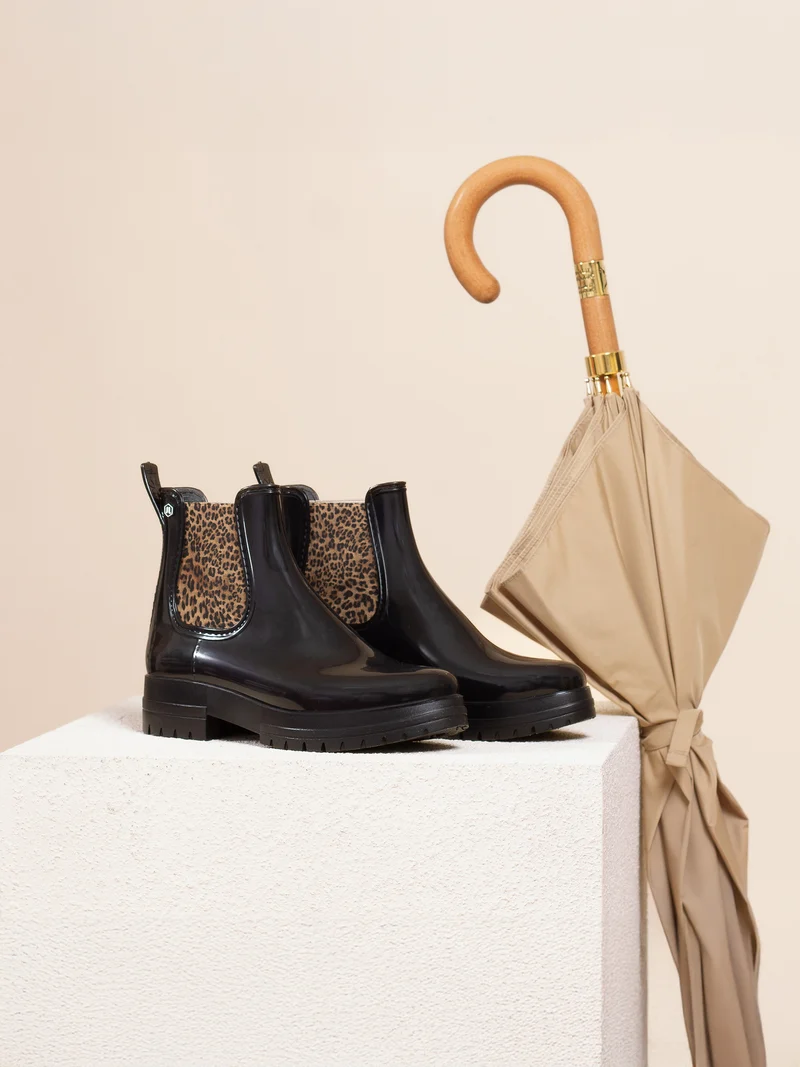 Bottines de pluie crantées noir léopard
