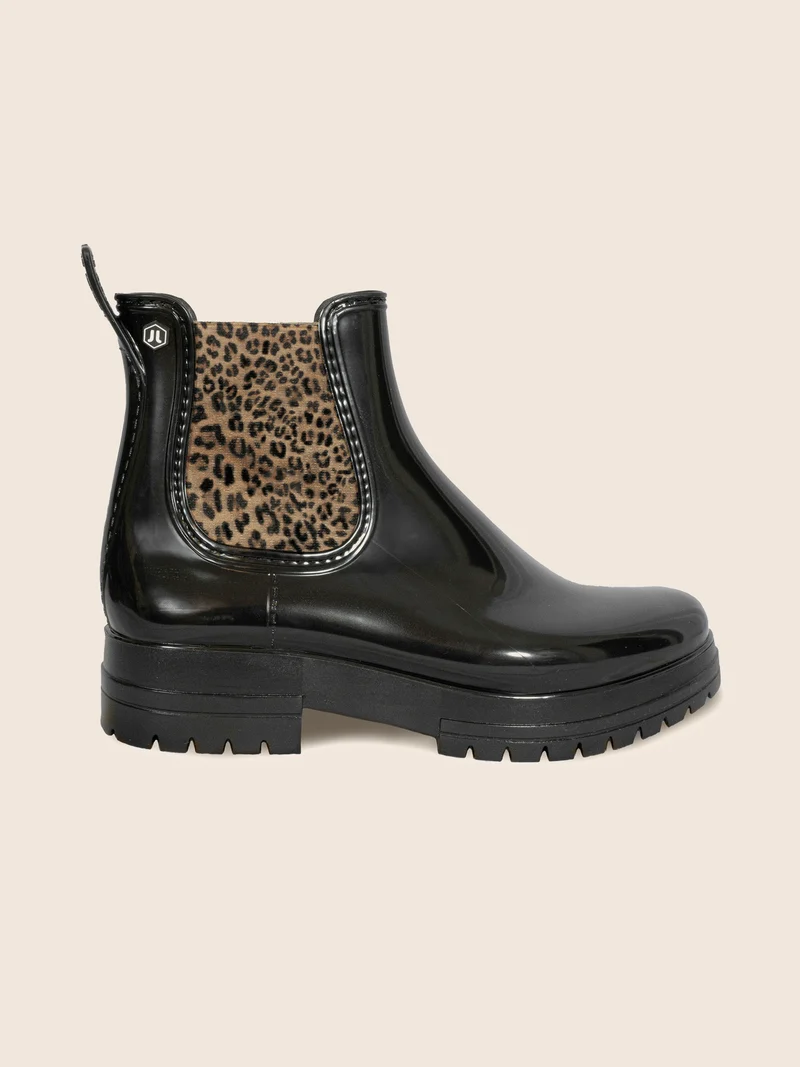 Bottines de pluie crantées noir léopard