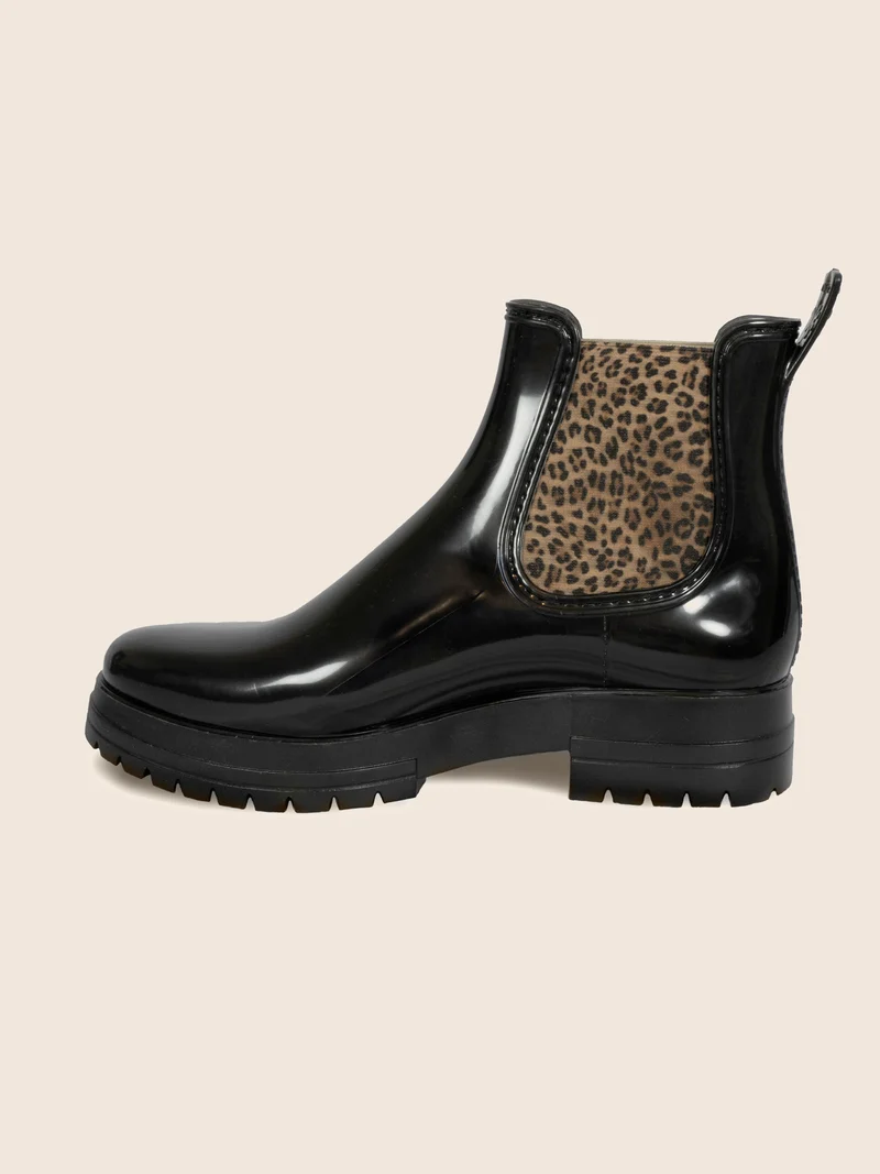 Bottines de pluie crantées noir léopard