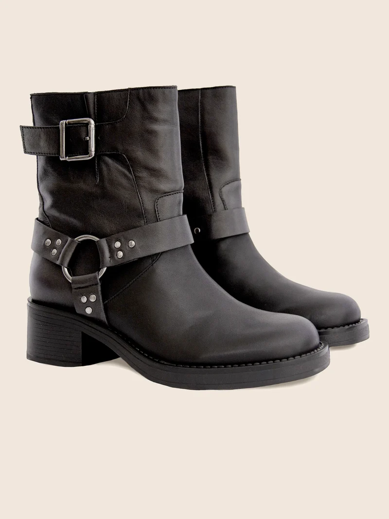Bottines Biker cuir noir
