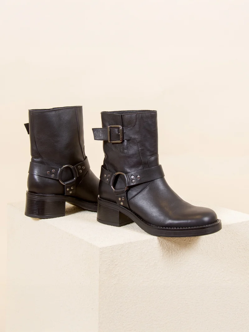 Bottines Biker cuir noir