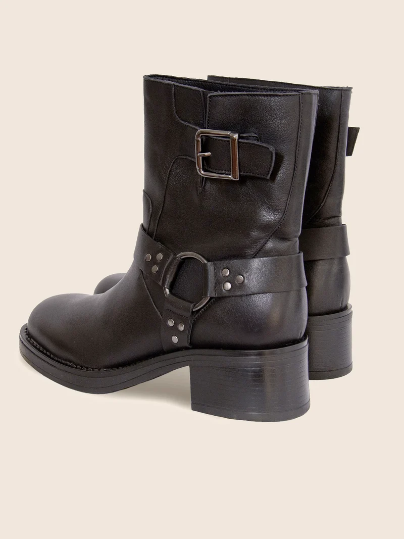 Bottines Biker cuir noir