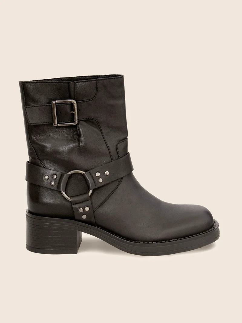 Bottines Biker cuir noir