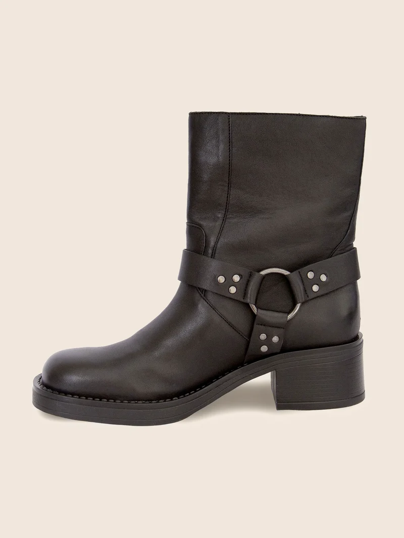 Bottines Biker cuir noir