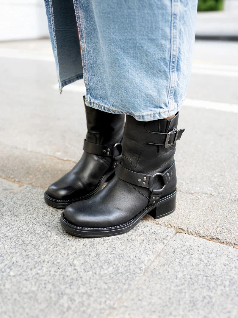 Bottines Biker cuir noir