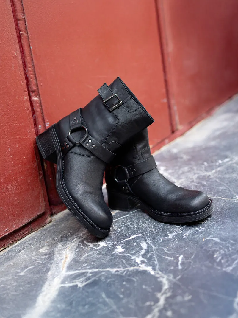Bottines Biker cuir noir