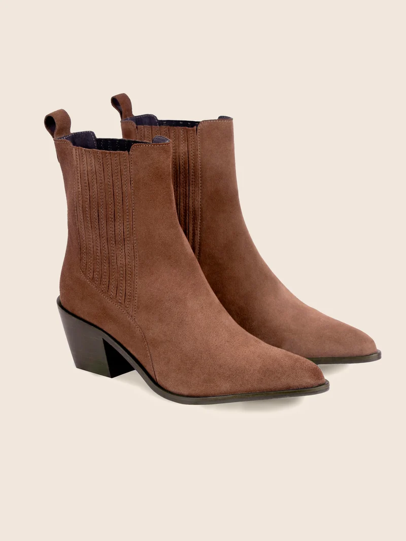Bottines santiag cuir daim camel