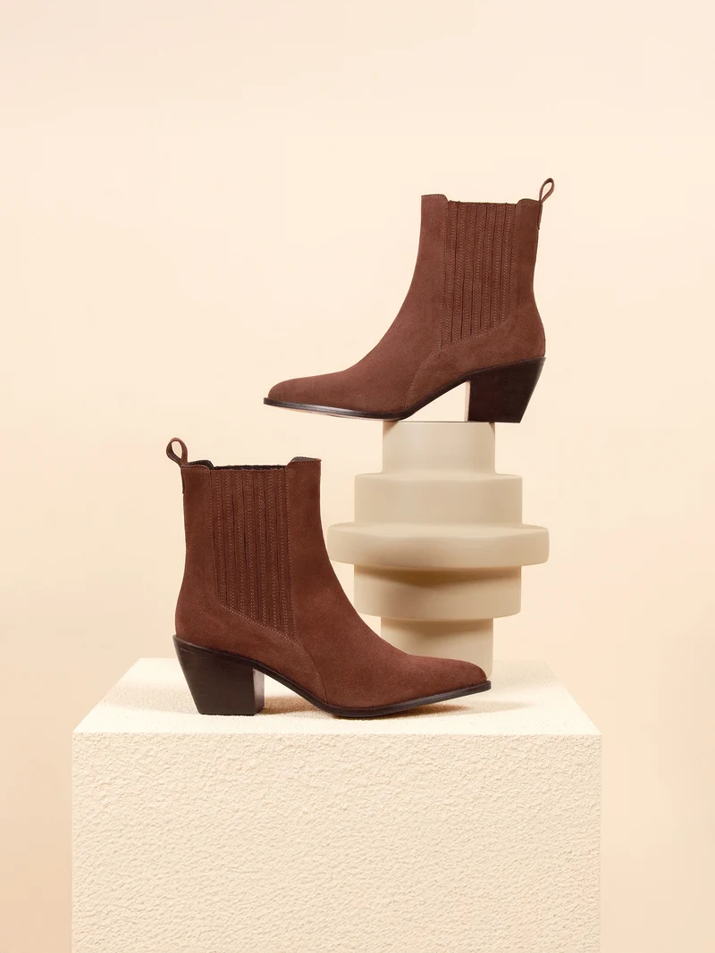 Bottines santiag cuir daim camel