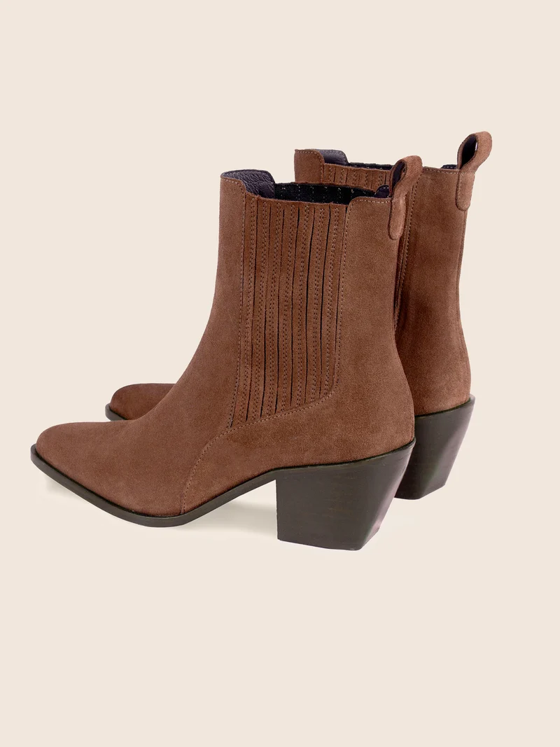 Bottines santiag cuir daim camel