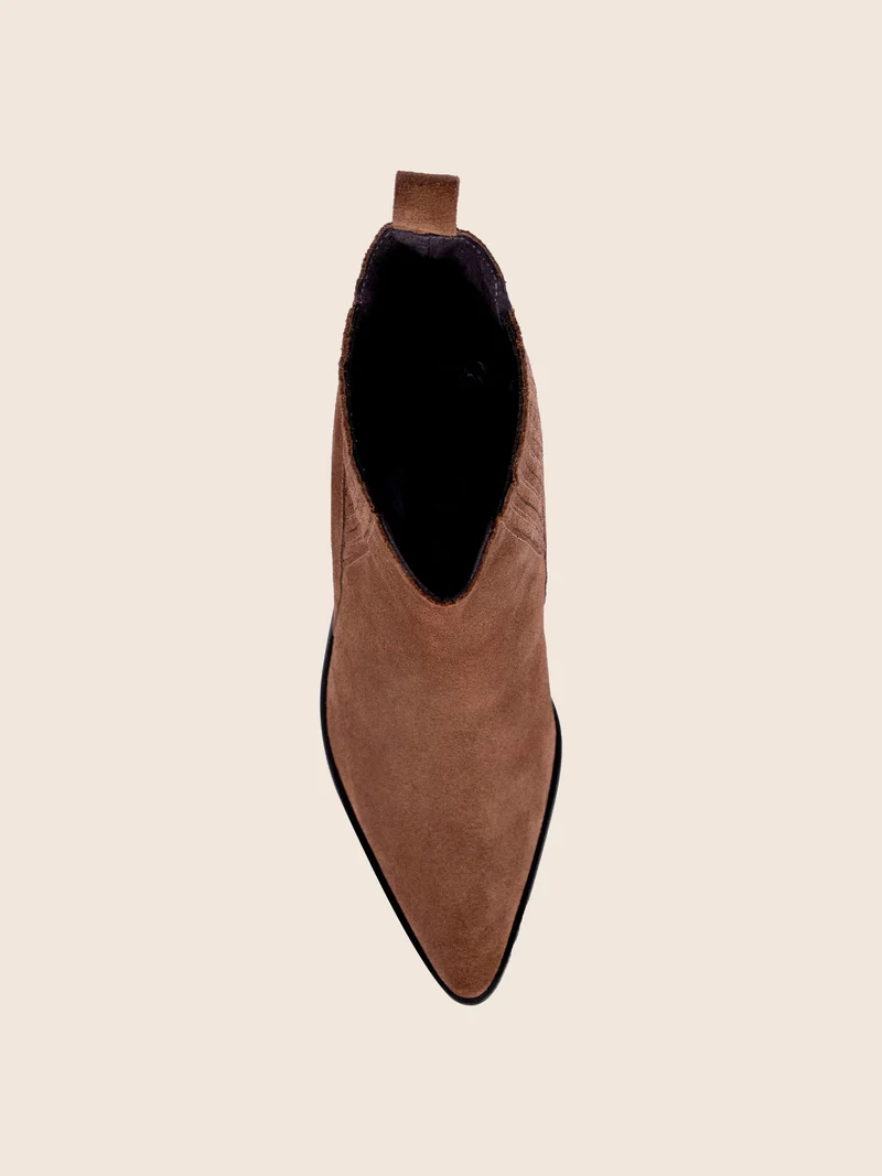 Bottines santiag cuir daim camel