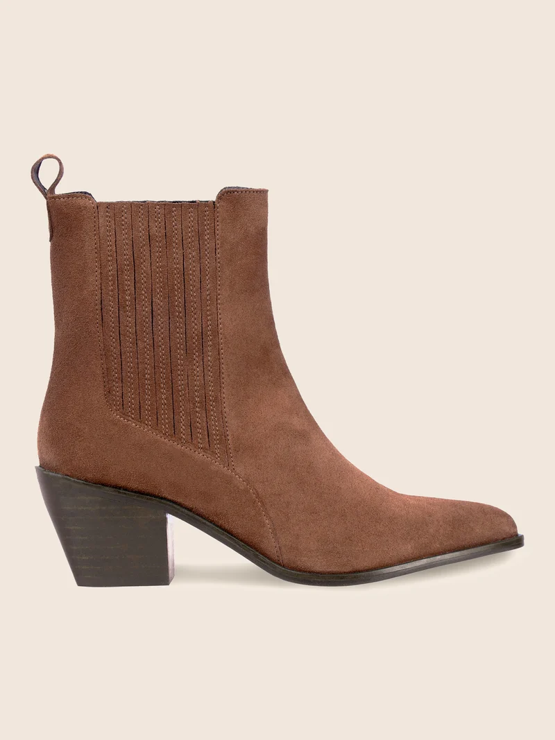 Bottines santiag cuir daim camel