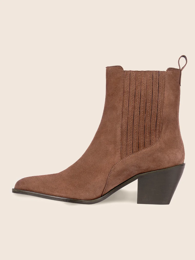Bottines santiag cuir daim camel