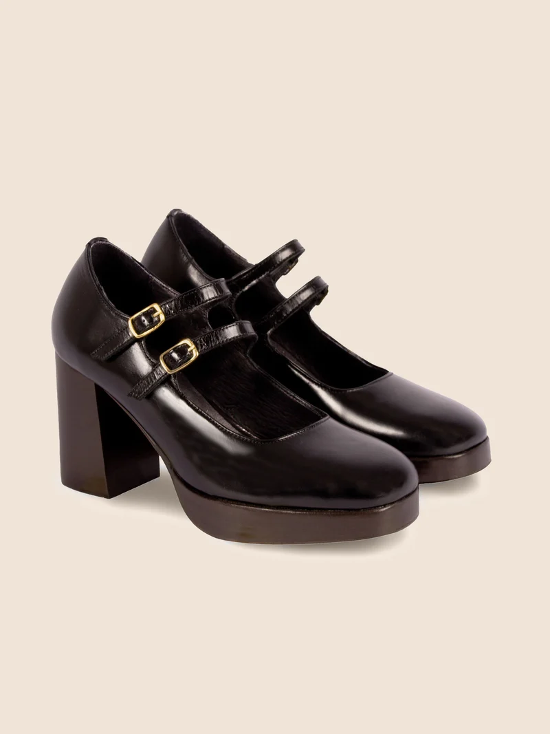 Babies plateforme cuir noir