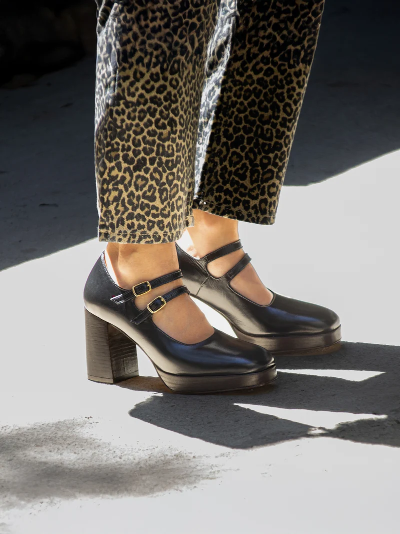 Babies plateforme cuir noir