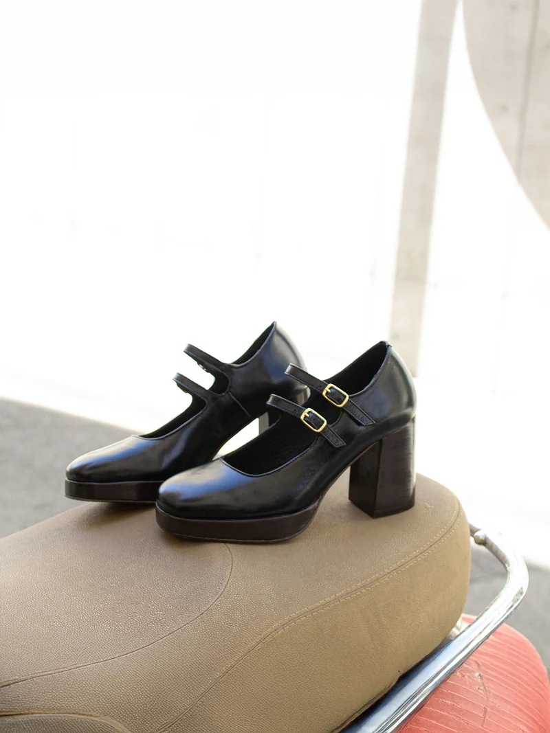 Babies plateforme cuir noir
