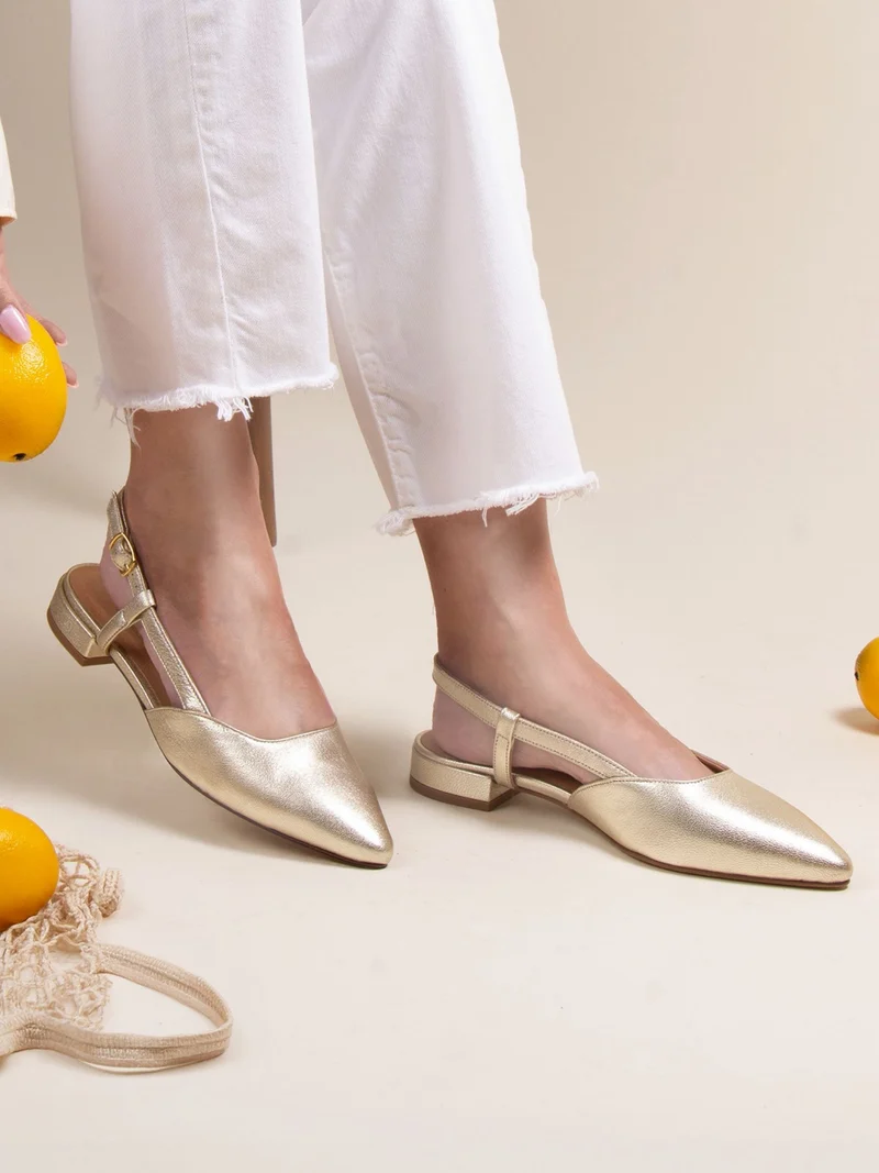 Ballerines slingback cuir doré
