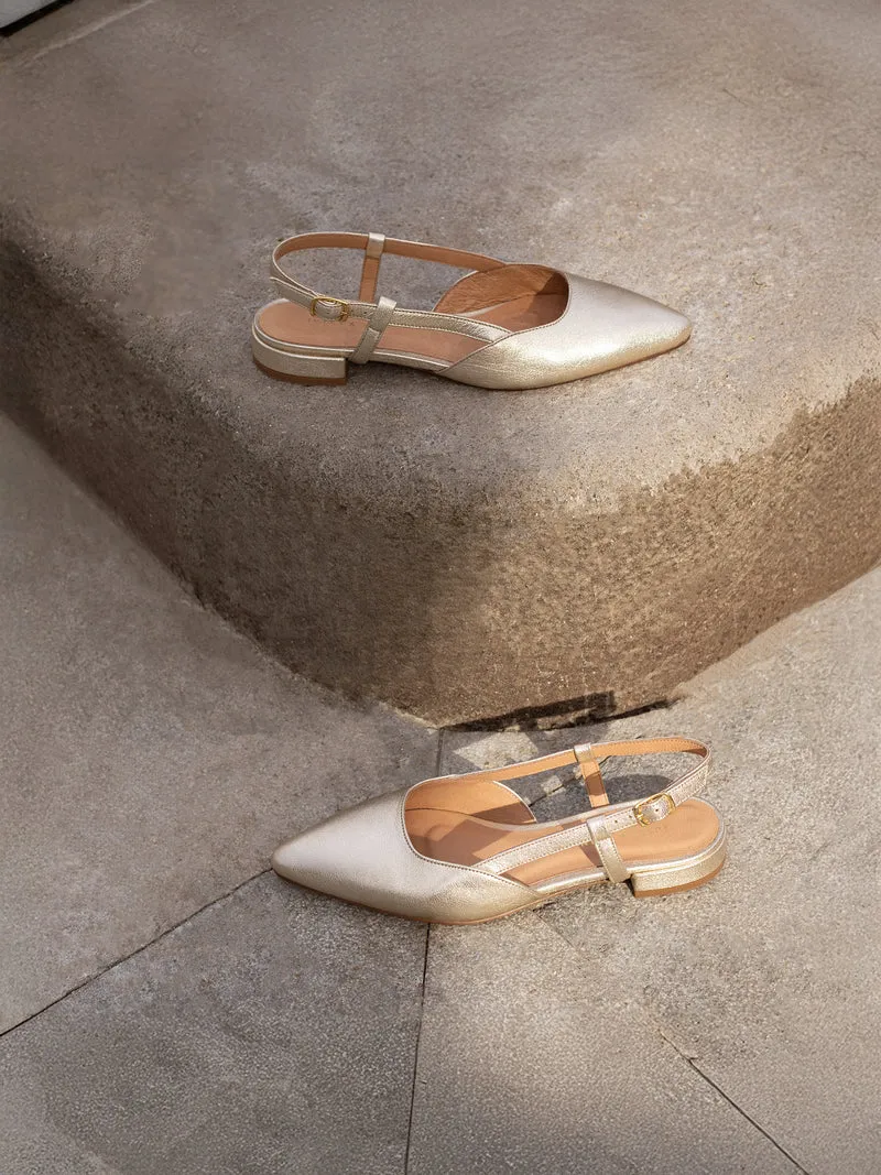 Ballerines slingback cuir doré
