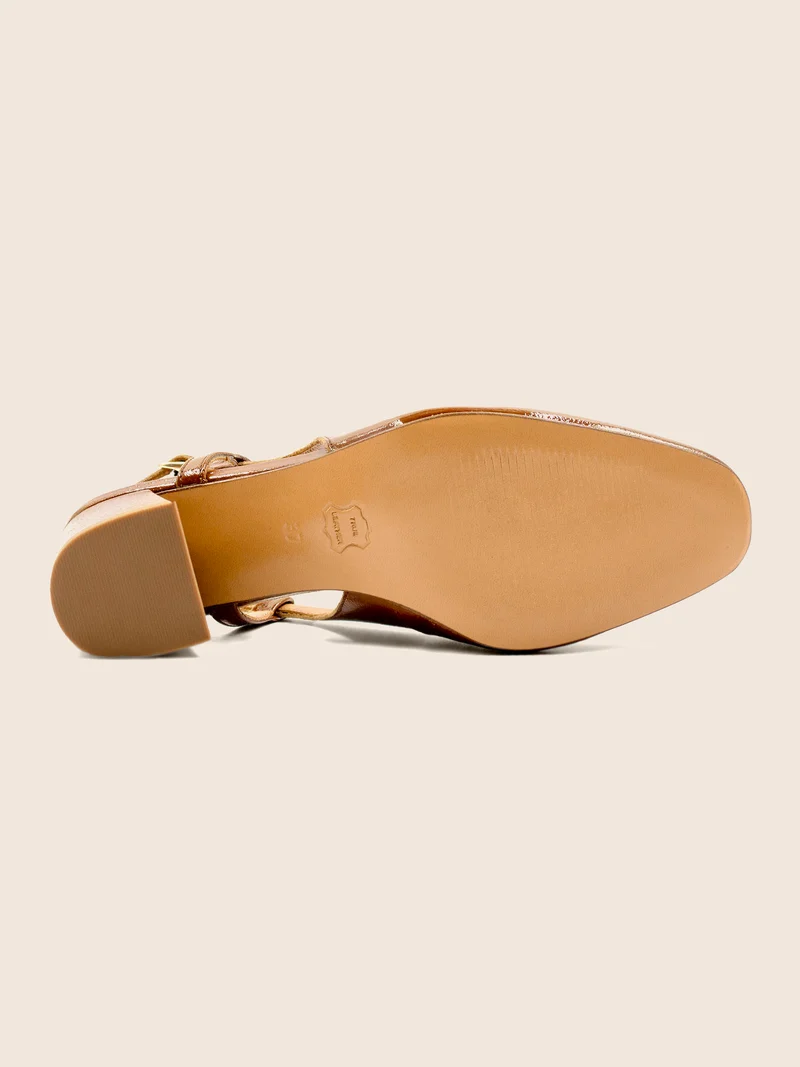 Escarpins slingback cuir vernis cognac