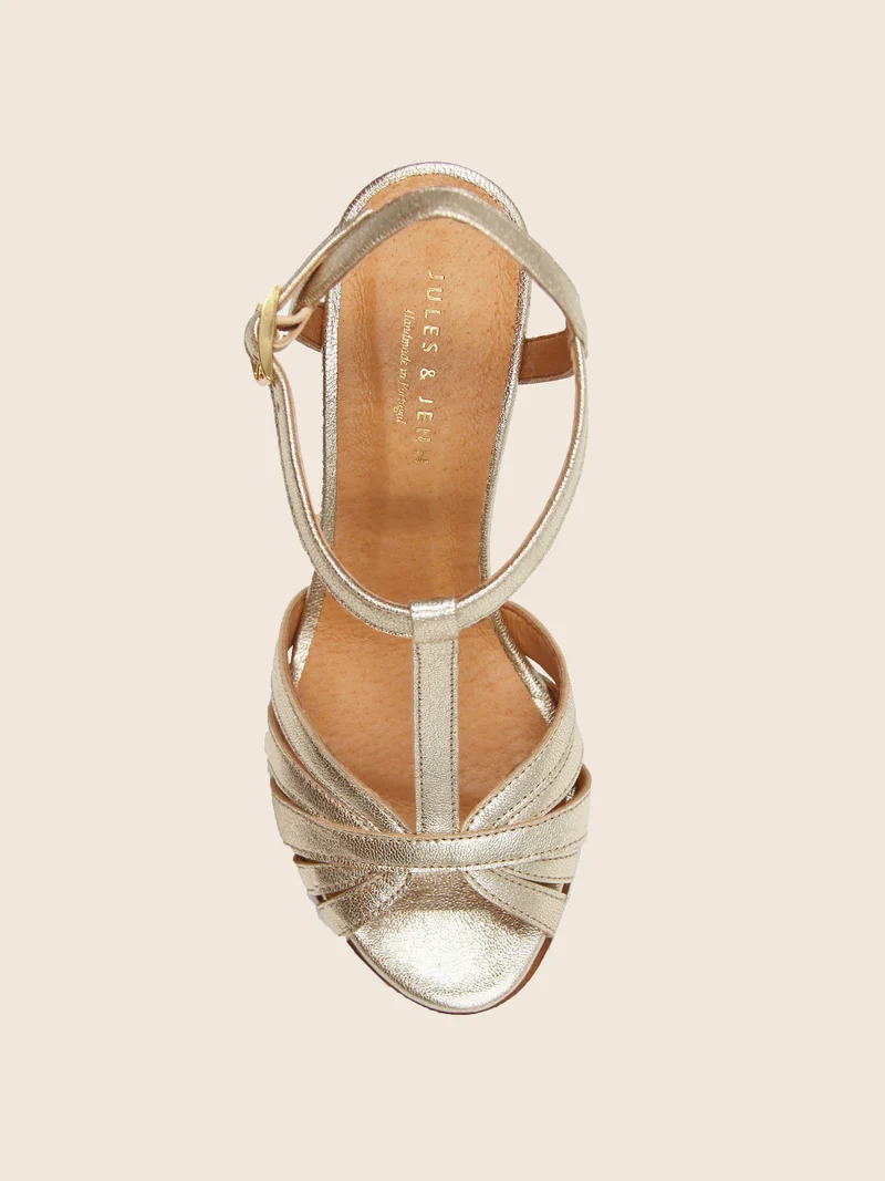 Sandales talon brides cuir doré