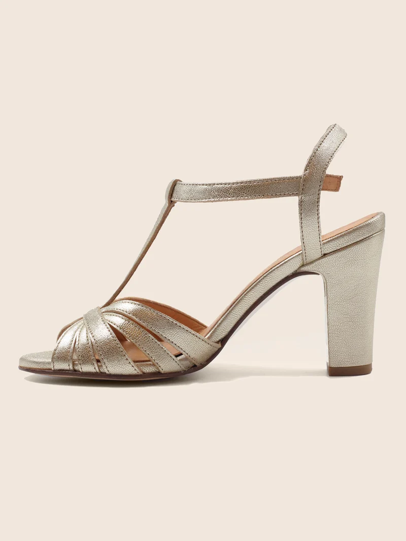 Sandales talon brides cuir doré