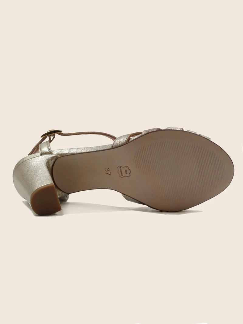 Sandales talon brides cuir doré