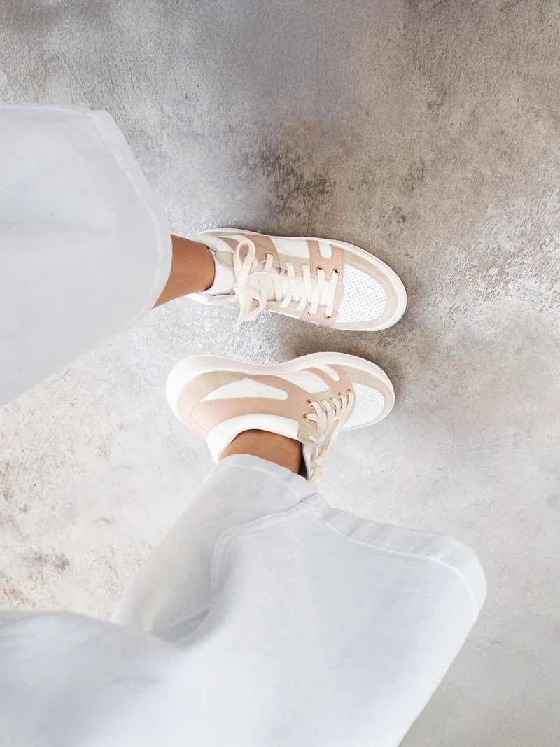 Baskets montantes cuir blanc rose