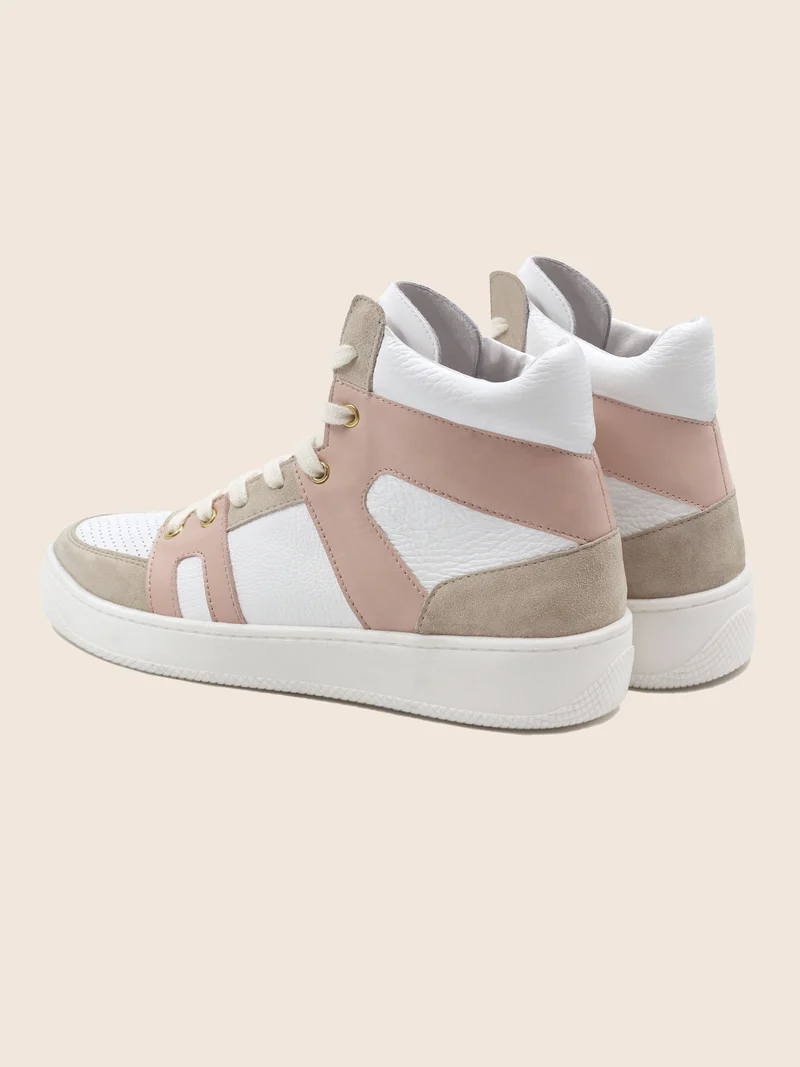 Baskets montantes cuir blanc rose