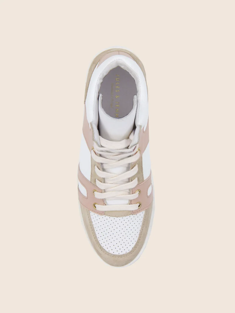 Baskets montantes cuir blanc rose