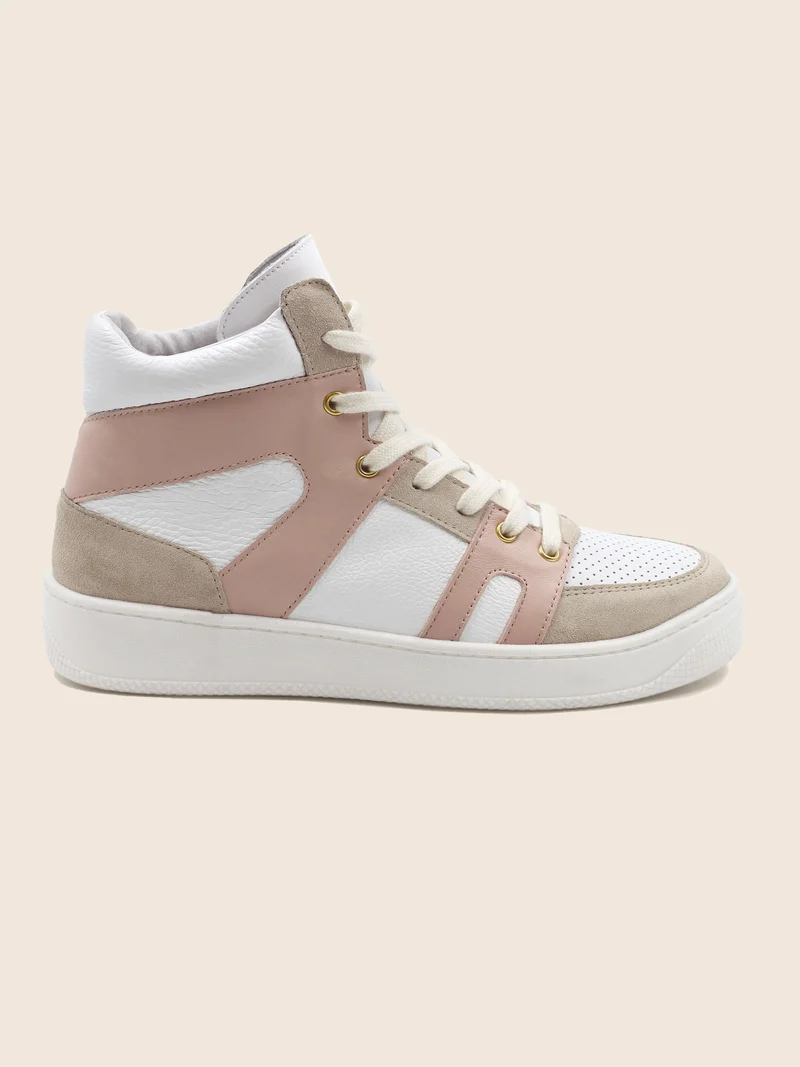 Baskets montantes cuir blanc rose