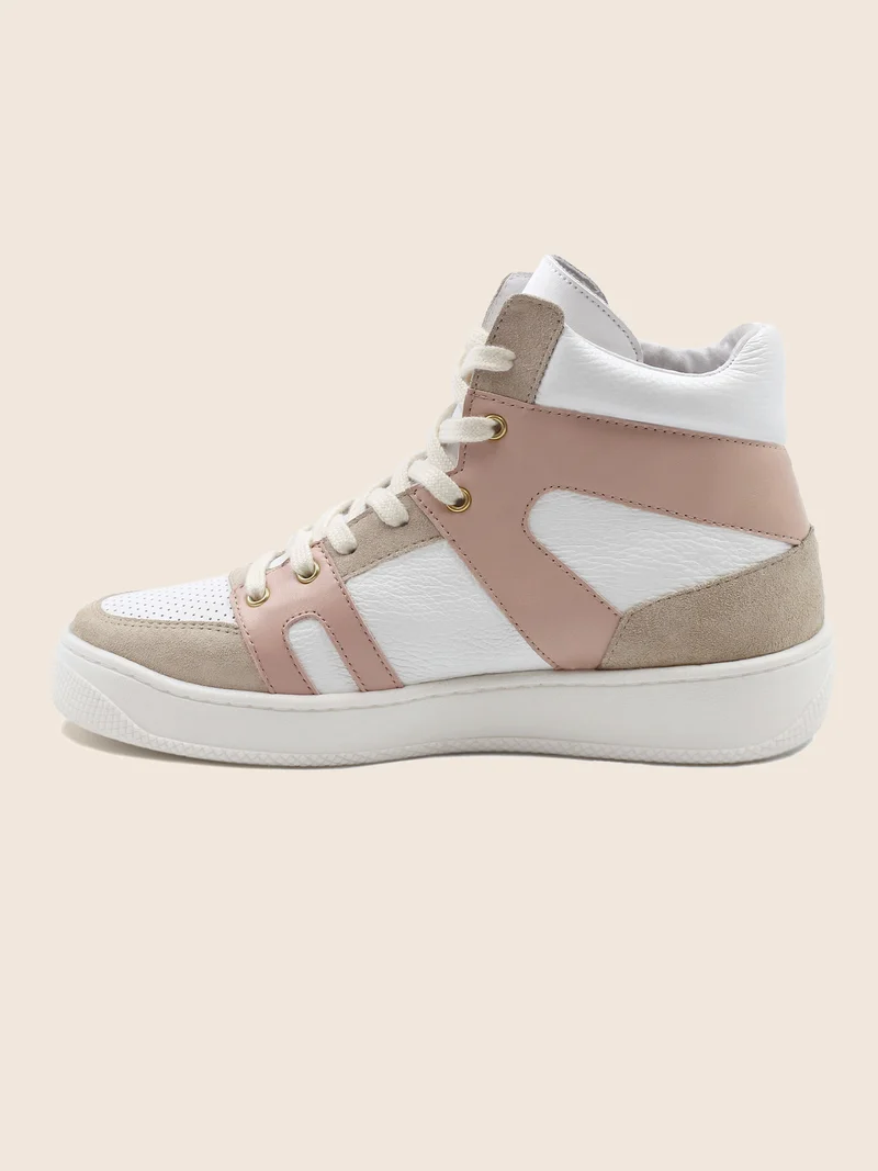 Baskets montantes cuir blanc rose