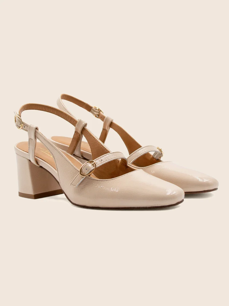 Escarpins slingback cuir vernis crème