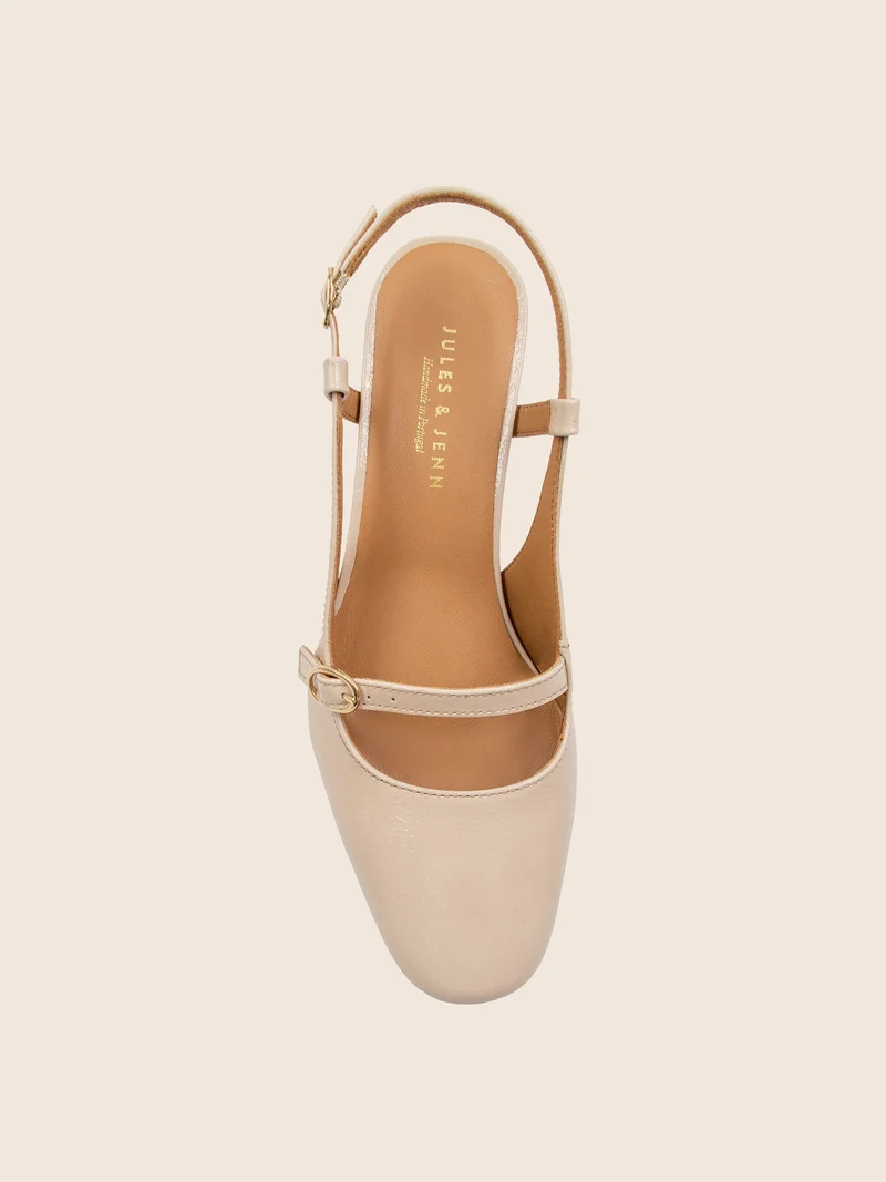 Escarpins slingback cuir vernis crème