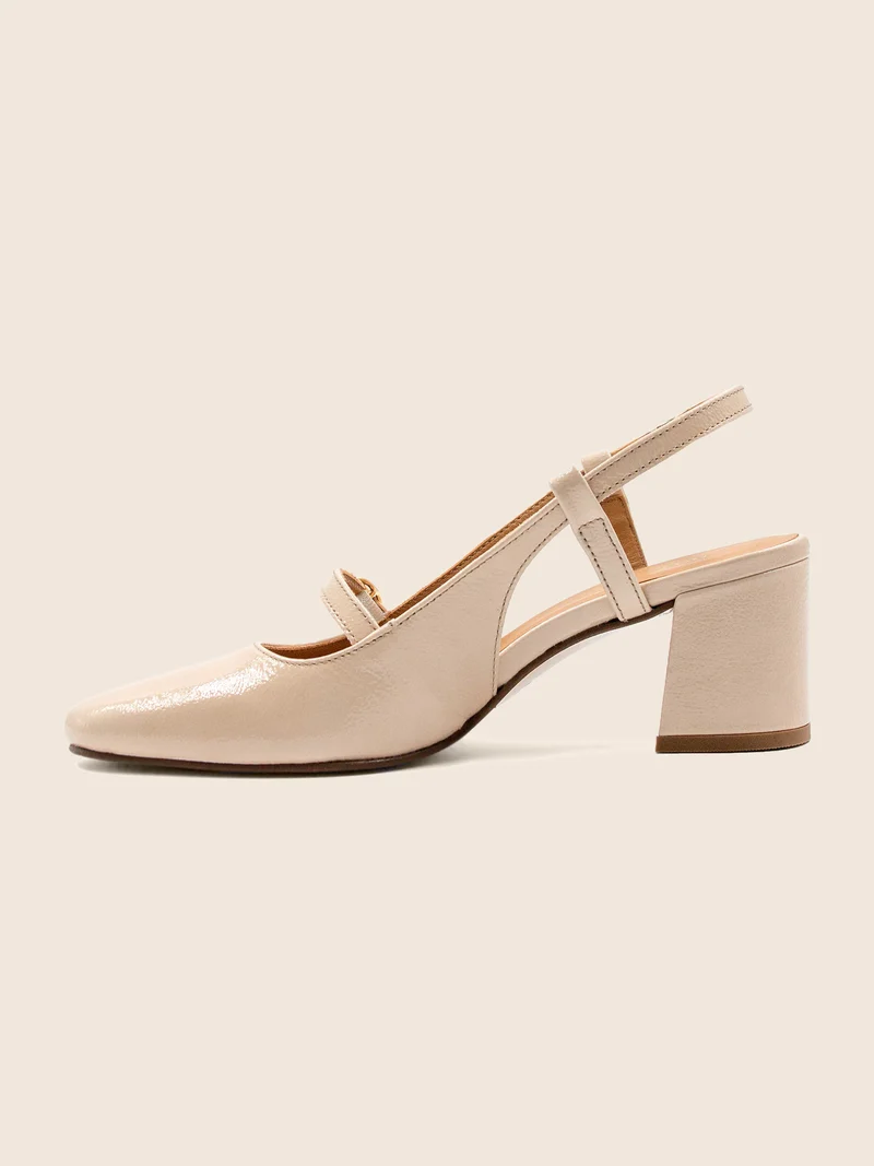 Escarpins slingback cuir vernis crème