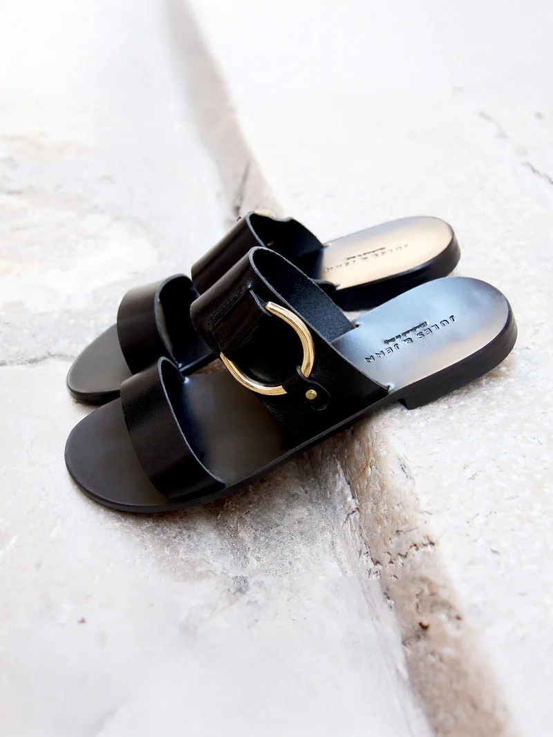 Sandales boucle cuir noir