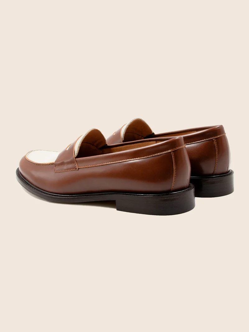 Mocassins cuir cognac blanc