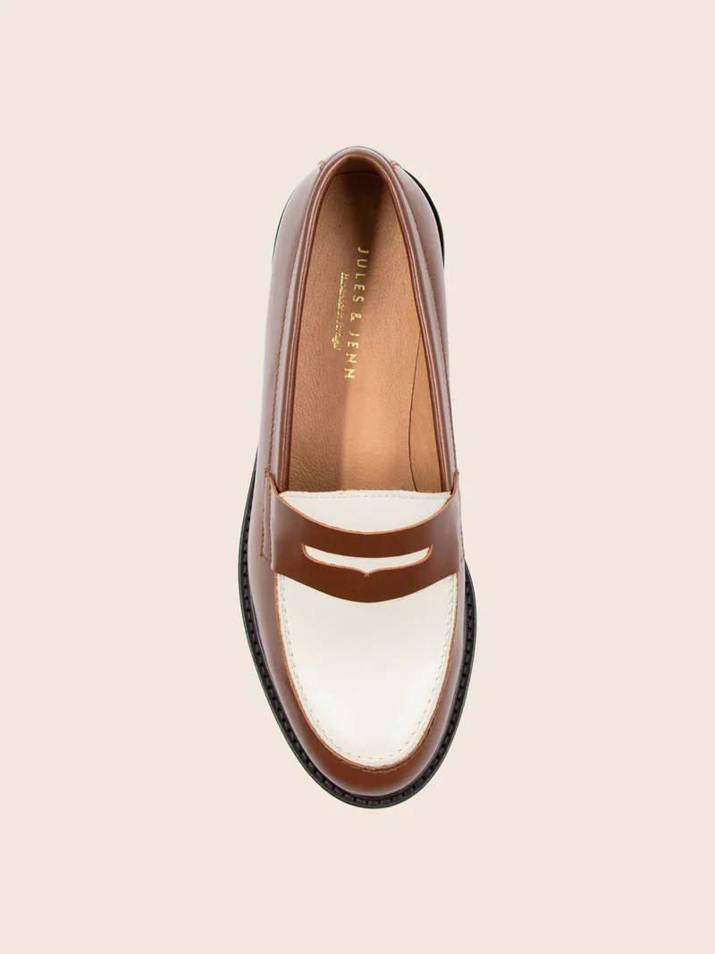 Mocassins cuir cognac blanc