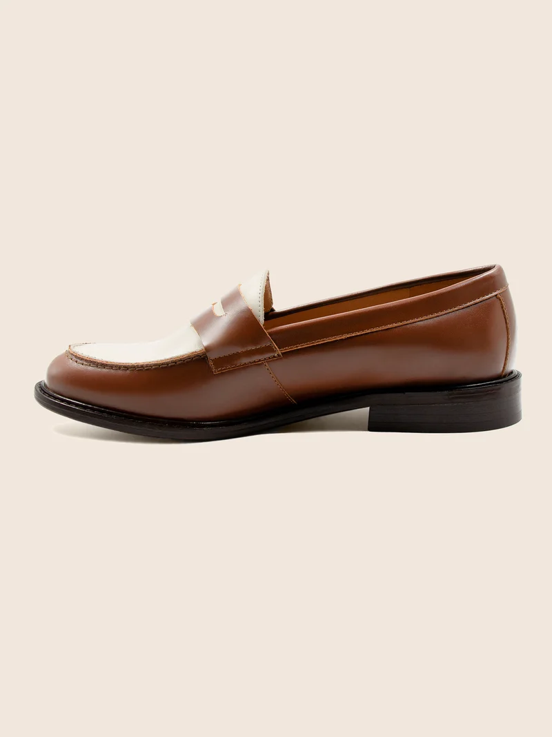 Mocassins cuir cognac blanc