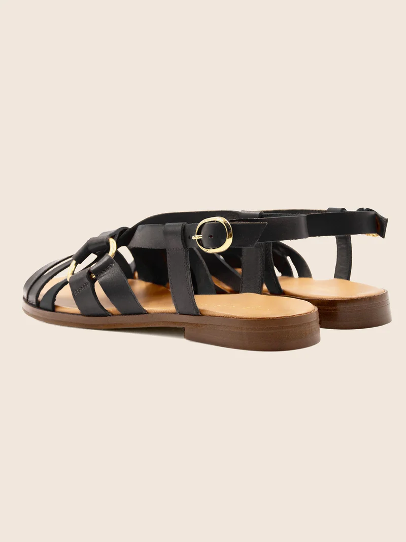Sandales plates anneau cuir noir