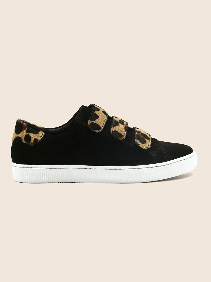 Baskets scratch cuir daim noir léopard