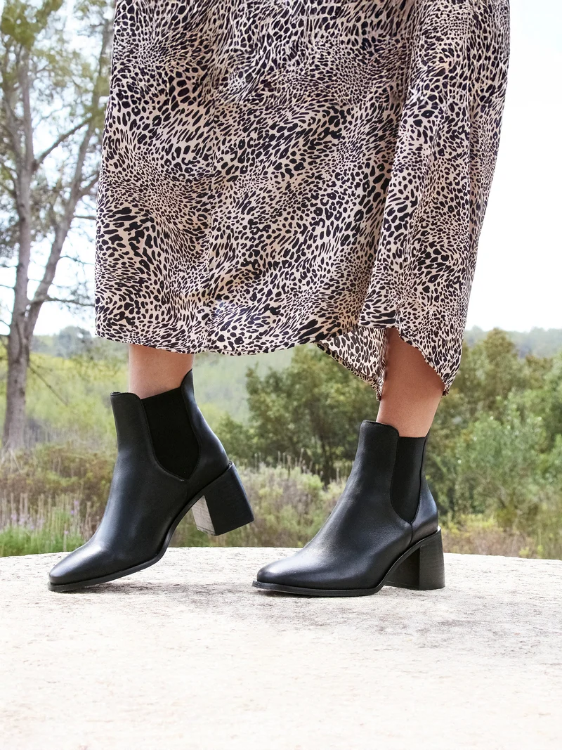 Bottines Chelsea talon cuir noir