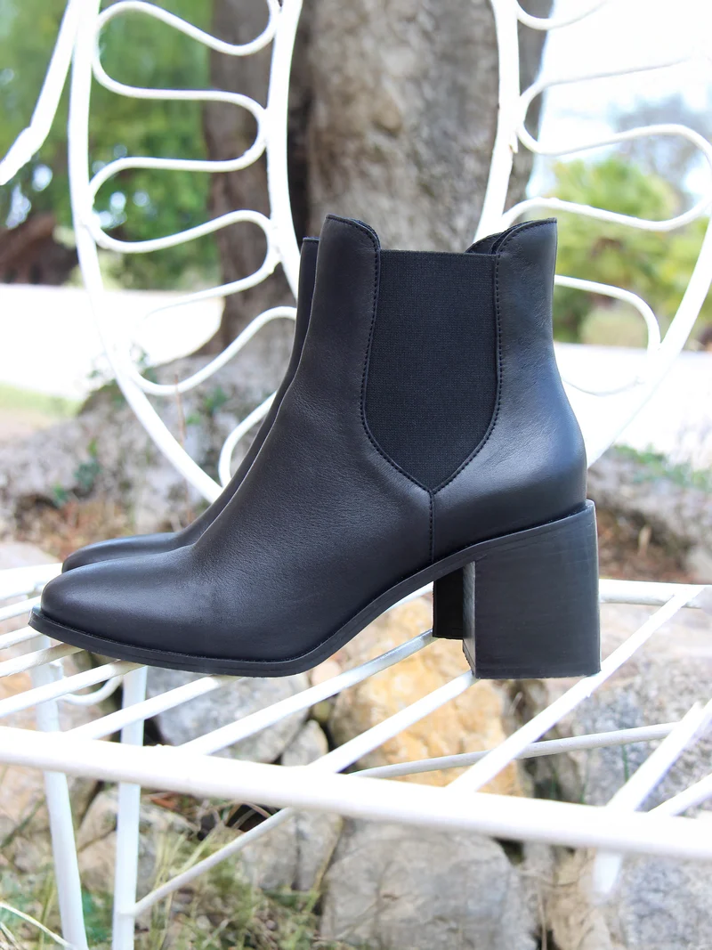 Bottines Chelsea talon cuir noir