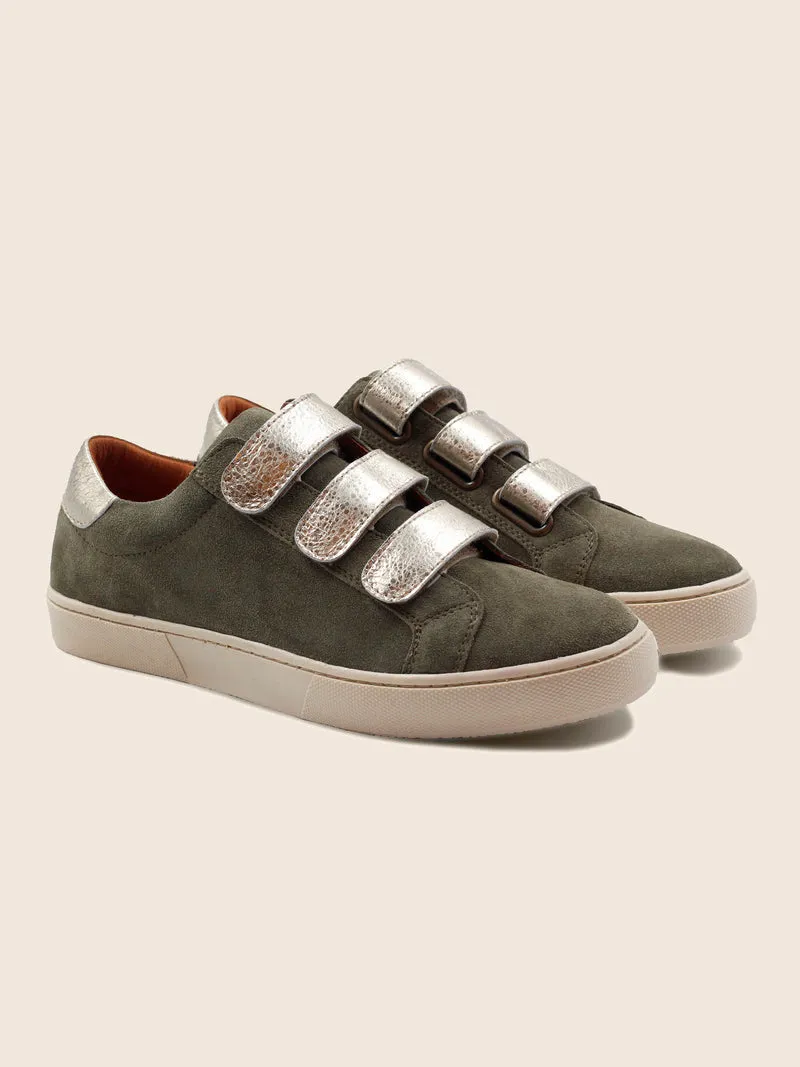 Baskets scratch cuir daim kaki doré