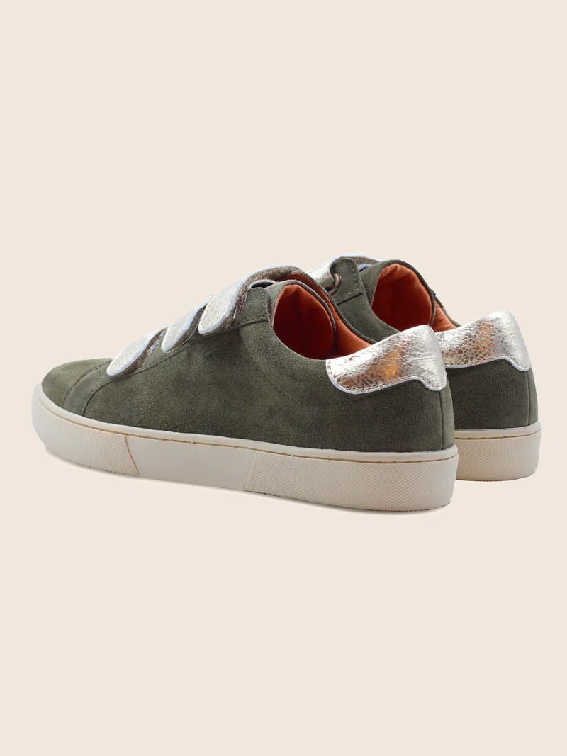Baskets scratch cuir daim kaki doré