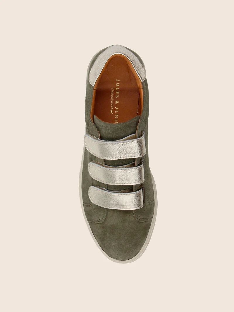 Baskets scratch cuir daim kaki doré