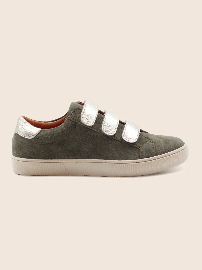 Baskets scratch cuir daim kaki doré