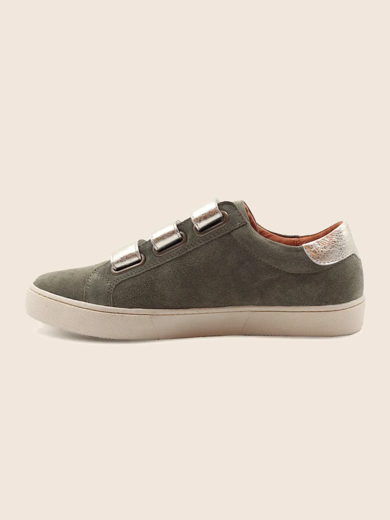 Baskets scratch cuir daim kaki doré