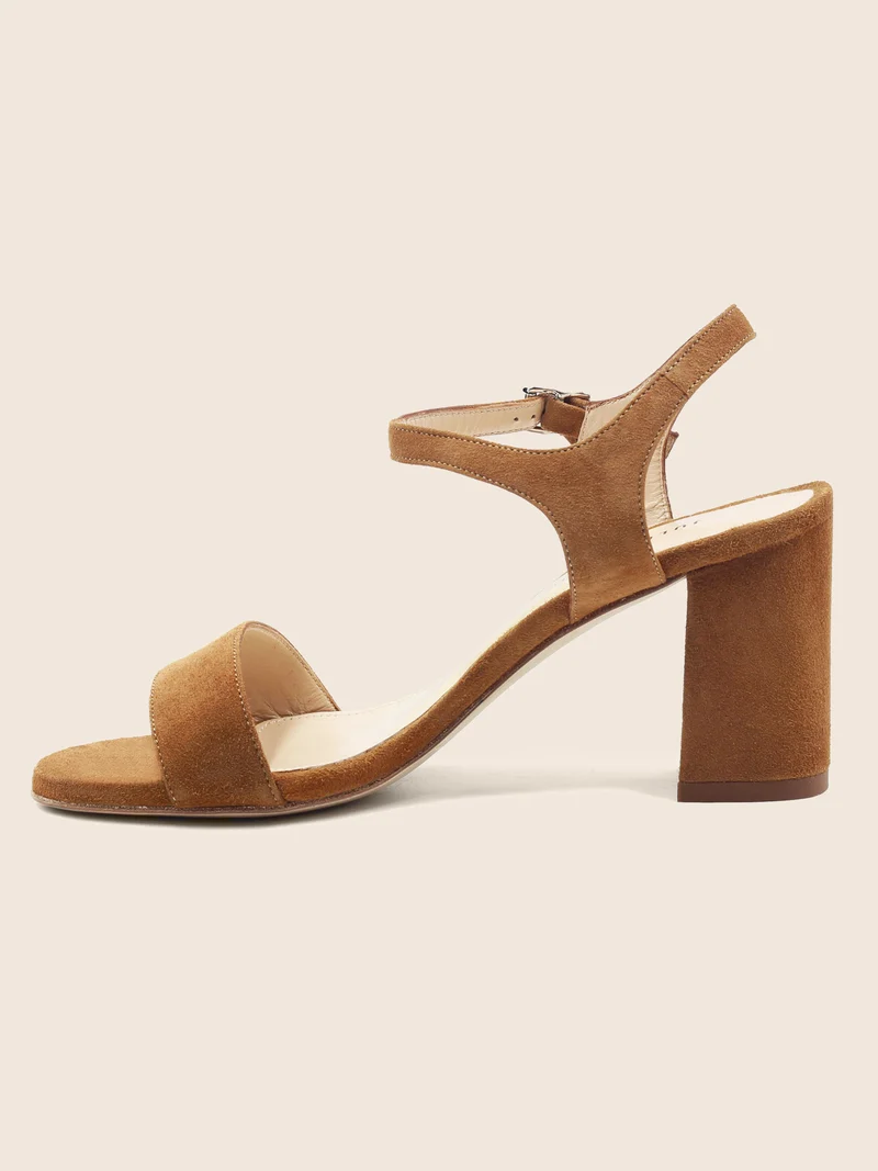 Sandales talon cuir daim marron clair