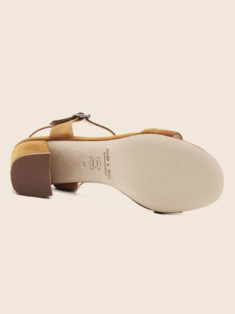 Sandales talon cuir daim marron clair