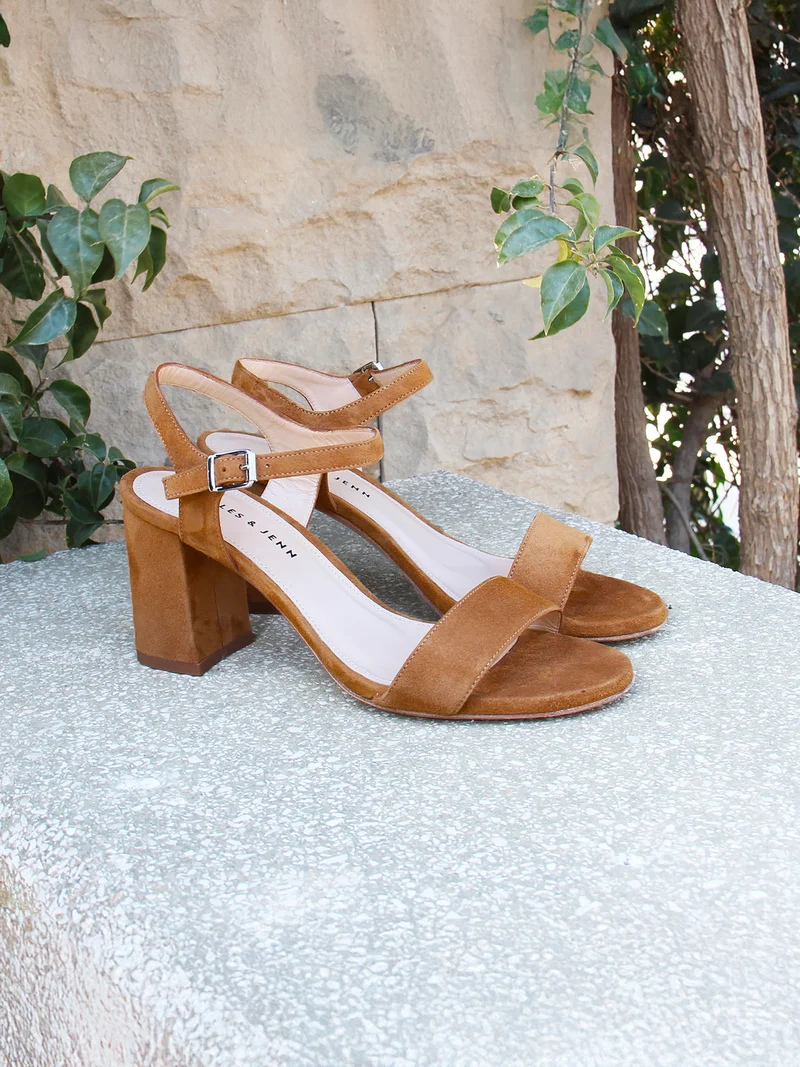 Sandales talon cuir daim marron clair